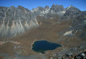 A body of water in a mountain valley in Bhutan.