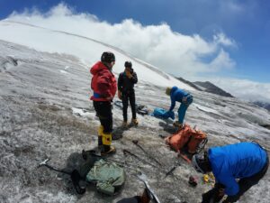 The Test Your Limits team ice walking to the summit of Mount Chimborazo.