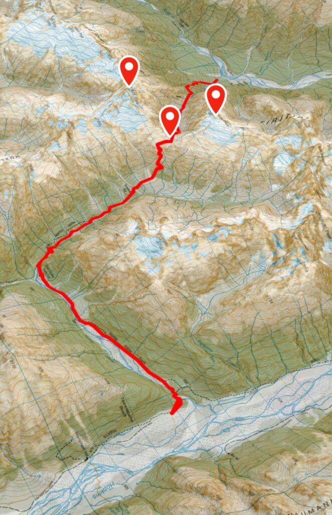 Topographic map of the trek for the next few days.